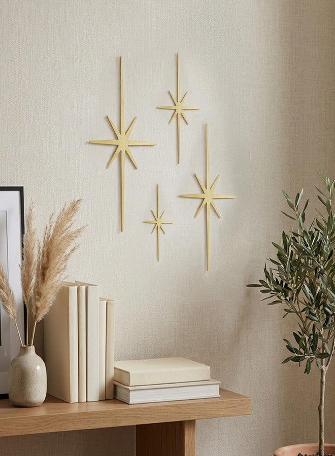 WOPARTY Mid Century Modern Black Starburst Wall Decor, 4 Piece Cast Metal Art Set, 8 Pointed Atomic Stars, Retro Home Decor, Multiple Sizes 13.7 * 7inch to 3.94 * 2.2inch (Gold) - Image 1