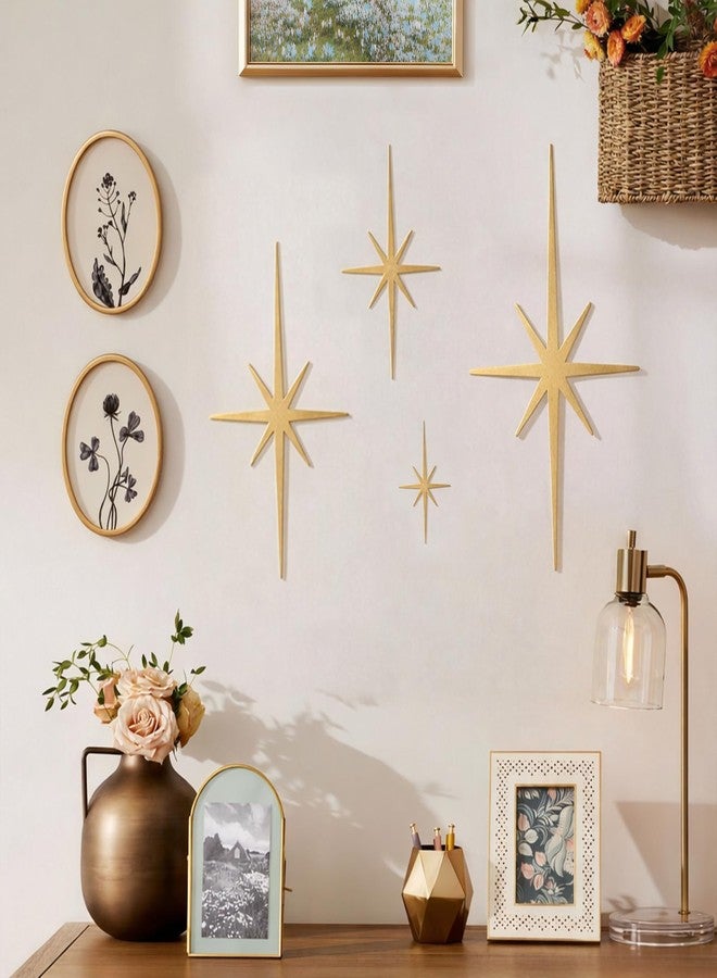 WOPARTY Mid Century Modern Black Starburst Wall Decor, 4 Piece Cast Metal Art Set, 8 Pointed Atomic Stars, Retro Home Decor, Multiple Sizes 13.7 * 7inch to 3.94 * 2.2inch (Gold) - Image 2