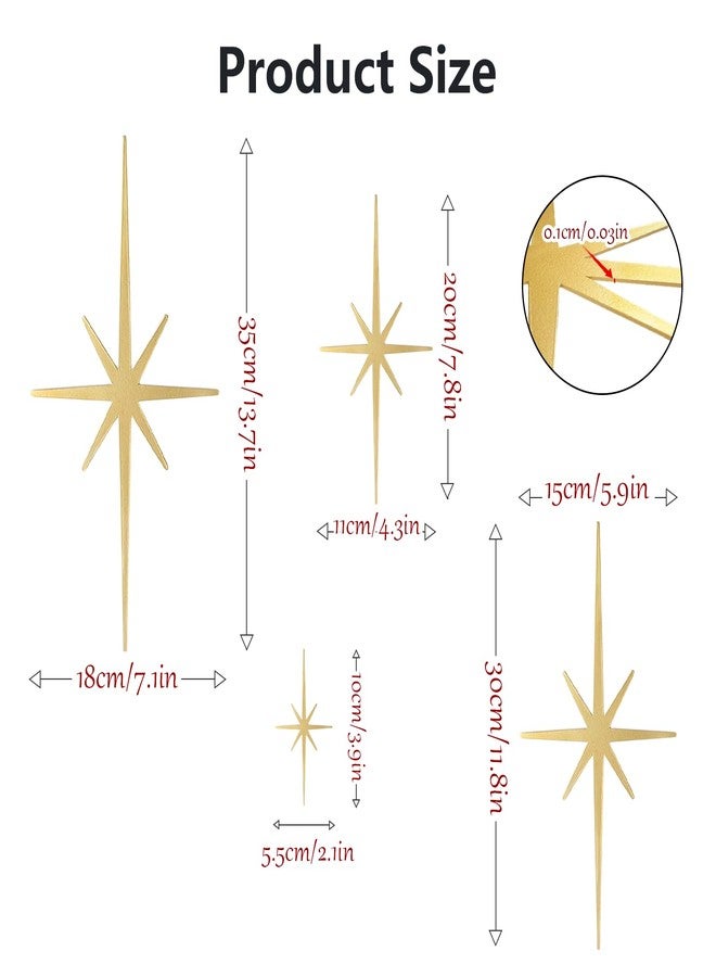 WOPARTY Mid Century Modern Black Starburst Wall Decor, 4 Piece Cast Metal Art Set, 8 Pointed Atomic Stars, Retro Home Decor, Multiple Sizes 13.7 * 7inch to 3.94 * 2.2inch (Gold) - Image 3
