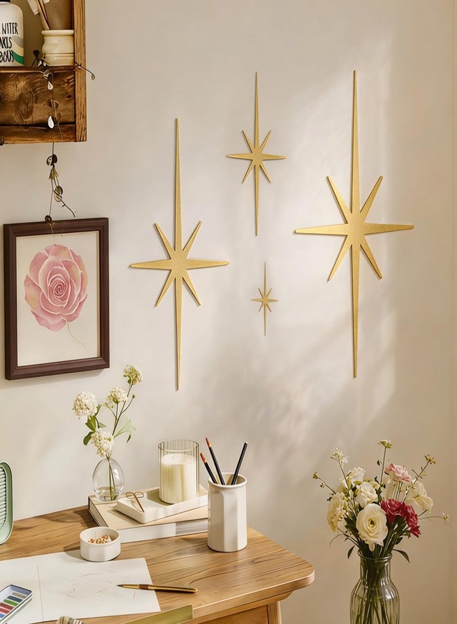 WOPARTY Mid Century Modern Black Starburst Wall Decor, 4 Piece Cast Metal Art Set, 8 Pointed Atomic Stars, Retro Home Decor, Multiple Sizes 13.7 * 7inch to 3.94 * 2.2inch (Gold) - Image 4