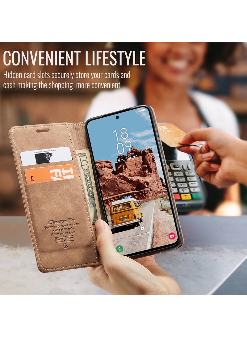 CaseMe For Samsung Galaxy S25 FE Cover, PU Leather Flip Cover with Card Holder, RFID Blocking Magnetic Closure, Foldable Stand, Shockproof Protective Phone Case - Image 4