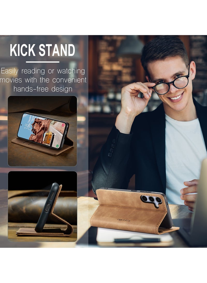 CaseMe For Samsung Galaxy S25 FE Cover, PU Leather Flip Cover with Card Holder, RFID Blocking Magnetic Closure, Foldable Stand, Shockproof Protective Phone Case - Image 5