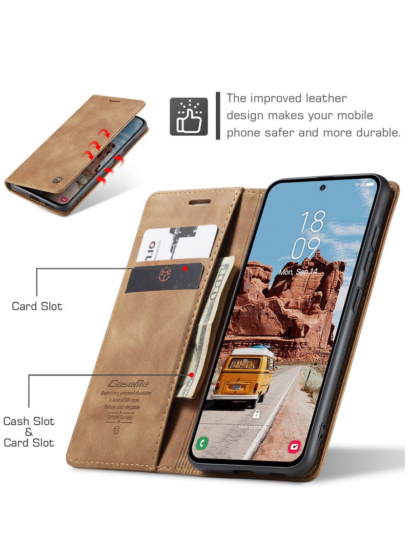 CaseMe For Samsung Galaxy S25 FE Cover, PU Leather Flip Cover with Card Holder, RFID Blocking Magnetic Closure, Foldable Stand, Shockproof Protective Phone Case - Image 2