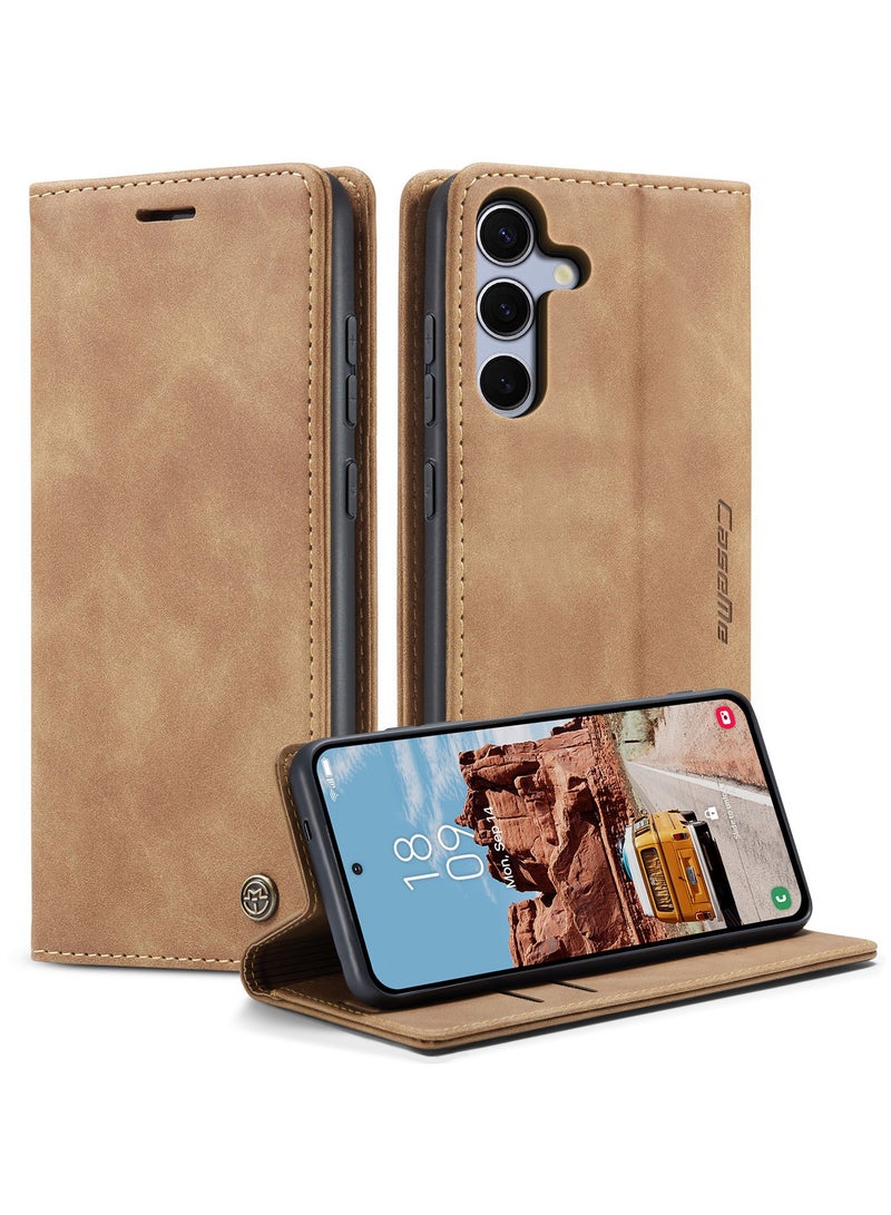 CaseMe For Samsung Galaxy S25 FE Cover, PU Leather Flip Cover with Card Holder, RFID Blocking Magnetic Closure, Foldable Stand, Shockproof Protective Phone Case - Image 1