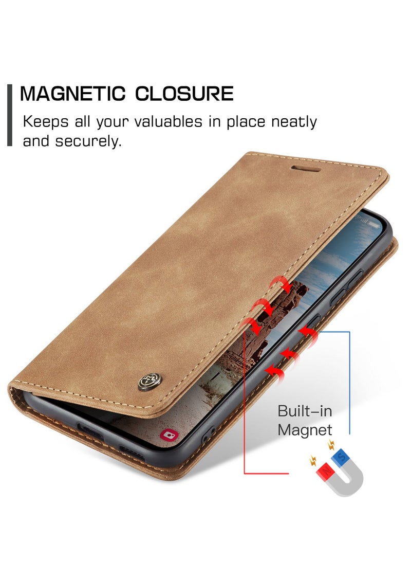 CaseMe For Samsung Galaxy S25 FE Cover, PU Leather Flip Cover with Card Holder, RFID Blocking Magnetic Closure, Foldable Stand, Shockproof Protective Phone Case - Image 3