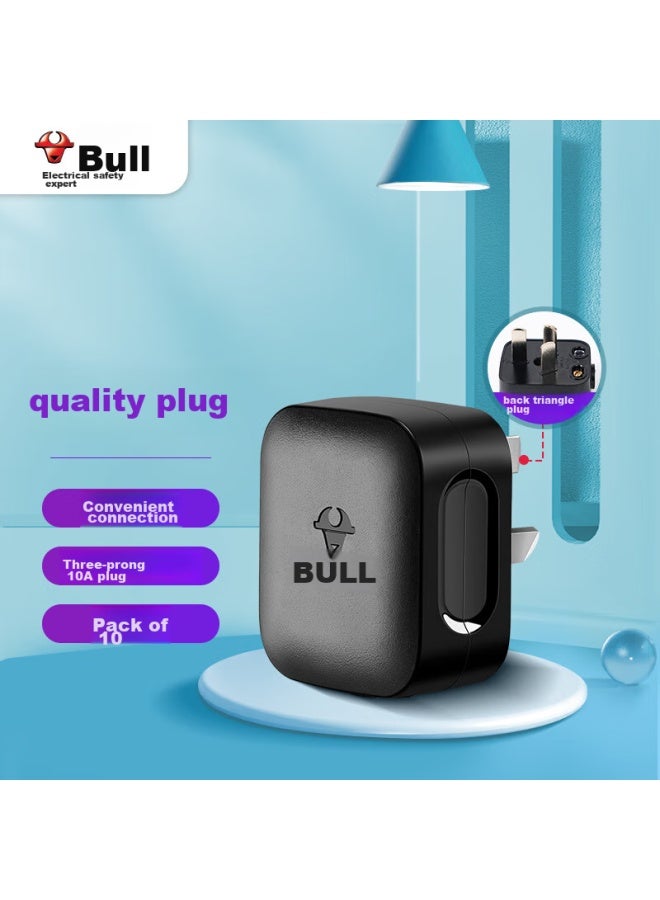 Bull Pdu Black Three-pole Detachable Three-g Plug, 3-pin Air Conditioner Plug, 10a Plug, Power Plug Socket/wireless/self-wiring, Gnt-10s, Pack Of 10 - Image 1