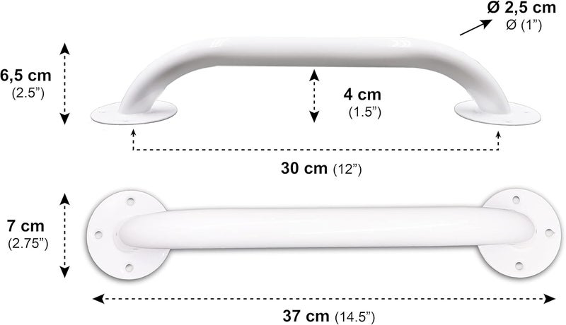 PEPE Mobility - Grab Bars for Bathtubs and Showers 12" (x2 Units), Safety Rails Bathroom, Epoxy Steel, White - Image 2