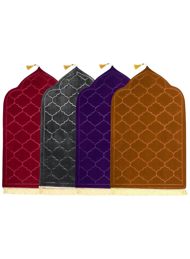 Pack of 4 Prayer Mats 70x110cm Anti-Slip Velvet Top Islamic Prayer Rug New Dome Design Thick Padded Sajadah Prayer Mat for Kids Men Women Eid Gift Ramadan Prayer Mat Multicolor - Image 2