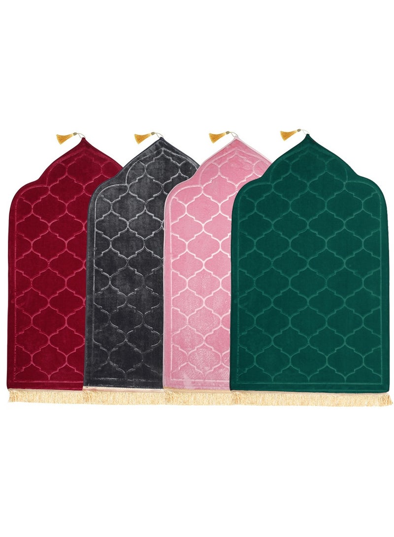Pack of 4 Prayer Mats 70x110cm Anti-Slip Velvet Top Islamic Prayer Rug New Dome Design Thick Padded Sajadah Prayer Mat for Kids Men Women Eid Gift Ramadan Prayer Mat Multicolor - Image 1