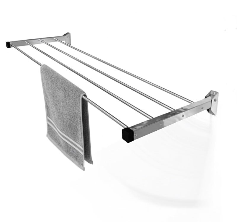 Synergy - 4 Pipes x 3 Feet - Heavy Duty Stainless Steel Clothes Drying Stand Wall Mounted | Cloth Hanging Stand | Clothes Drying Stand for Balcony | Foldable Cloth Hanger for Drying [SY-GL2-4P] - Image 1