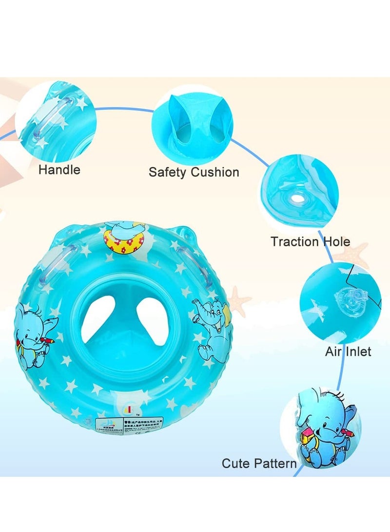 Barakah Baby Swimming Float Two Handle Inflatable Baby Swim Ring Swimming Pool Water Toy Baby's Underarm Swimming Circle Deepen Lap Seat With Leg Hole Elephant Pattern for Kids - Image 4