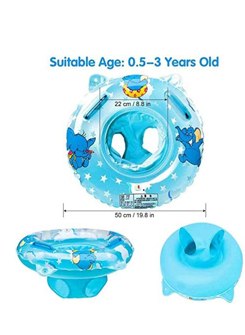 Barakah Baby Swimming Float Two Handle Inflatable Baby Swim Ring Swimming Pool Water Toy Baby's Underarm Swimming Circle Deepen Lap Seat With Leg Hole Elephant Pattern for Kids - Image 2