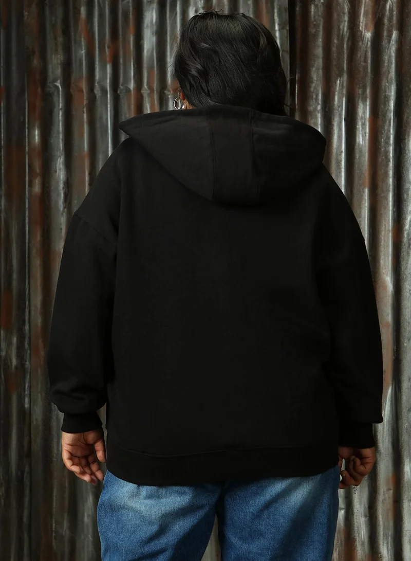 HIGH STAR Women's Black Cotton Blend Solid Sweatshirt