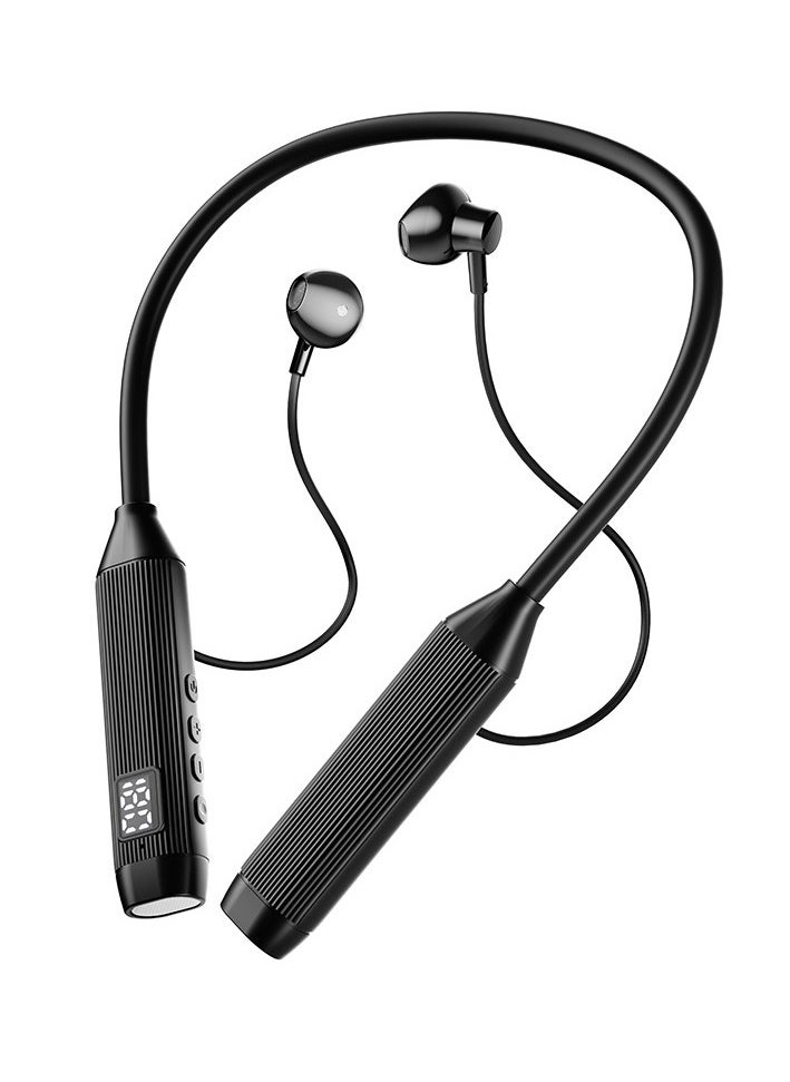 Generic - Hanging neck in-ear Bluetooth sports headset with digital display, large battery and long battery life, neck hanging gaming wireless headset black - Image 1