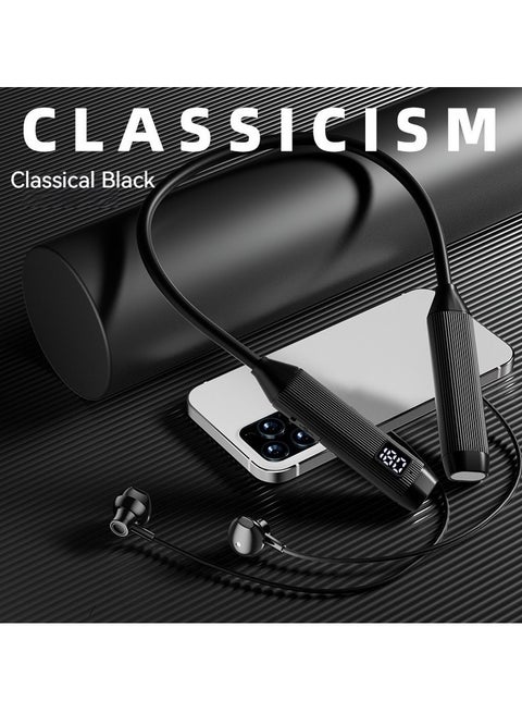 Hanging Neck In-ear Bluetooth Sports Headset With Digital Display Large Battery And Long Battery Life Neck Hanging Gaming Wireless Headset Black