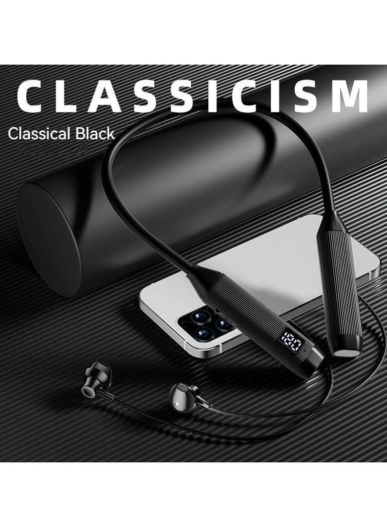 Hanging Neck In-ear Bluetooth Sports Headset With Digital Display Large Battery And Long Battery Life Neck Hanging Gaming Wireless Headset Black  - Image 1