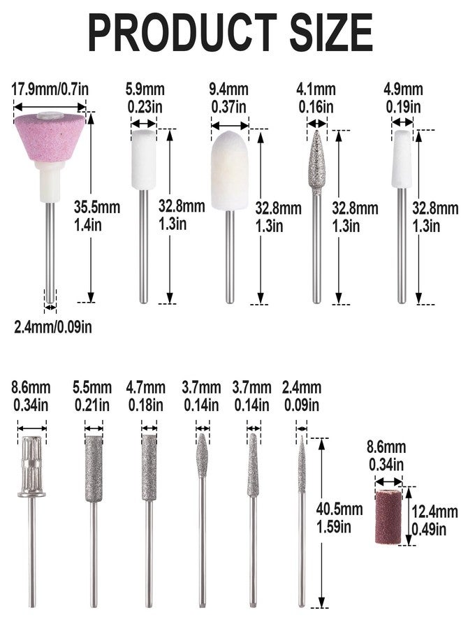 ANCIRS 11 Pcs Nail Drill Bits Sets + 6 Pcs 3/32" File Sanding Bands, Nail File Replacement Head Refills Set, Nail Drill Bits for Finishing Salon Electronic Manicure, Nail Manicure Pedicure Tools - Image 2