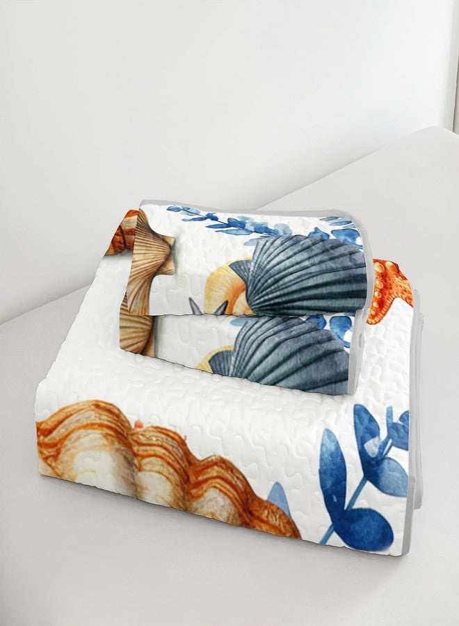 UEVBF Summer Beach Quilted Set Starfish Seashell Conch Bedding Sets King Size,Ocean Beach Themed Quilt for Kids Girls Boys Room Decor,Lightweight Coastal Quilts with 2 Pillowcases. - Image 5