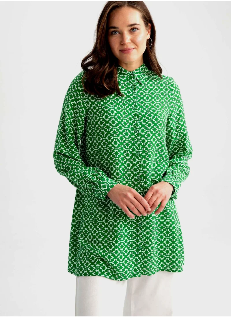 DeFacto Button Down Tunic Printed Shirt