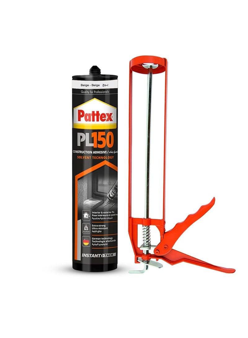 Pattex PL150 Construction Adhesive with Caulking Gun, Professional Solvent Technology, Extra-Strong - Image 1