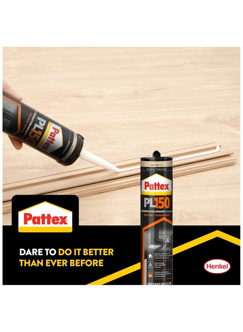 Pattex PL150 Construction Adhesive with Caulking Gun, Professional Solvent Technology, Extra-Strong - Image 4