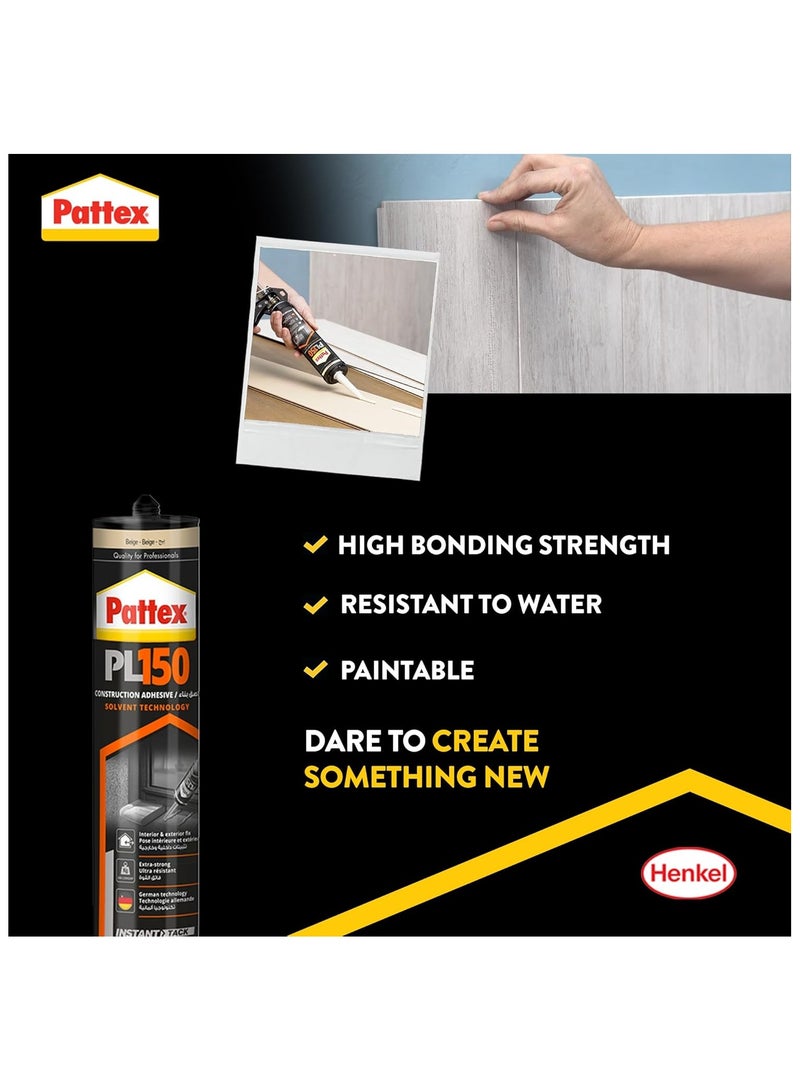 Pattex PL150 Construction Adhesive with Caulking Gun, Professional Solvent Technology, Extra-Strong - Image 5