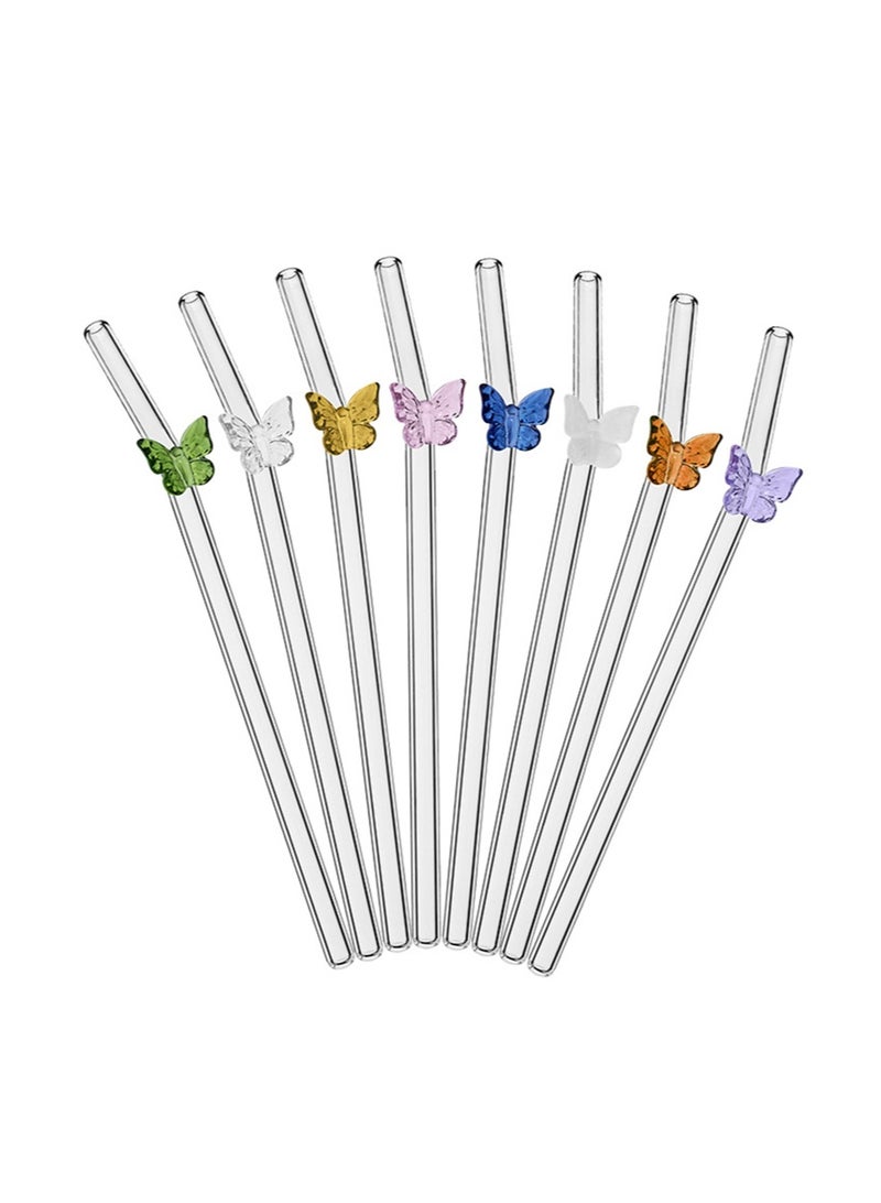 ايكانبو 4 قطع من المصاصات الزجاجية المقاومة للكسر مع فرشاة تنظيف واحدة، مصاصة ملونة لطيفة قابلة لإعادة الاستخدام لديكورات الحفلات ذات الطابع المحيطي، العصير، شاطئ الصيف، حفلات أعياد الميلاد (الفراشة) - Image 4