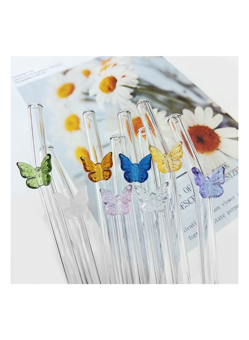 ايكانبو 4 قطع من المصاصات الزجاجية المقاومة للكسر مع فرشاة تنظيف واحدة، مصاصة ملونة لطيفة قابلة لإعادة الاستخدام لديكورات الحفلات ذات الطابع المحيطي، العصير، شاطئ الصيف، حفلات أعياد الميلاد (الفراشة) - Image 2