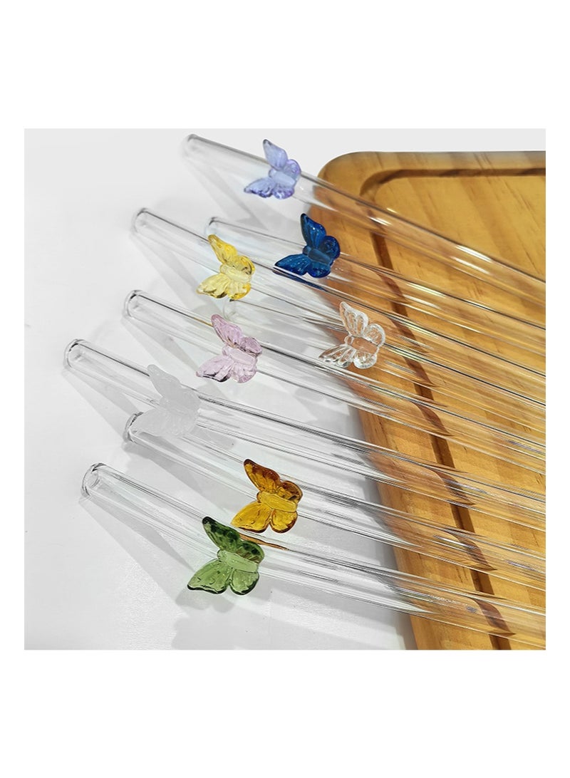 ايكانبو 4 قطع من المصاصات الزجاجية المقاومة للكسر مع فرشاة تنظيف واحدة، مصاصة ملونة لطيفة قابلة لإعادة الاستخدام لديكورات الحفلات ذات الطابع المحيطي، العصير، شاطئ الصيف، حفلات أعياد الميلاد (الفراشة) - Image 3