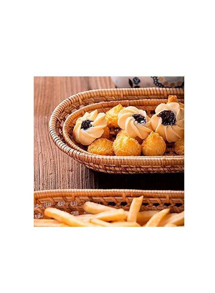 Y&D 2Pcs Handmade Woven Oval Rattan Fruit Basket Bread Tray Wicker Food Serving Weaving Storage Holder - Image 5