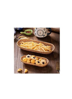 Y&D 2Pcs Handmade Woven Oval Rattan Fruit Basket Bread Tray Wicker Food Serving Weaving Storage Holder  - Image 4