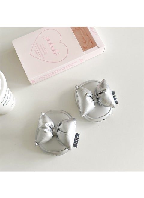 Plated Three-Dimensional Bow For Airpods Max Protective Case For Apple Headset Ear Cap Ear Mask Earphone Case-Color:Electroplated Silver + Three-dimensional Bow-Applicable Models:Airpods Max