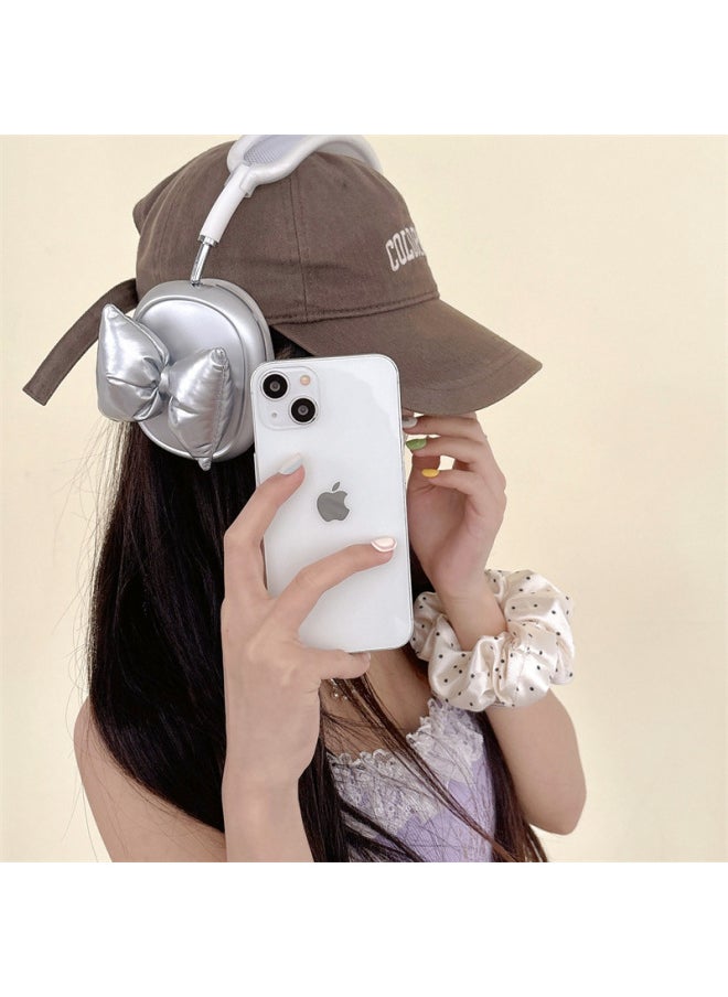 Plated Three-Dimensional Bow For Airpods Max Protective Case For Apple Headset Ear Cap Ear Mask Earphone Case-Color:Electroplated Silver + Three-dimensional Bow-Applicable Models:Airpods Max