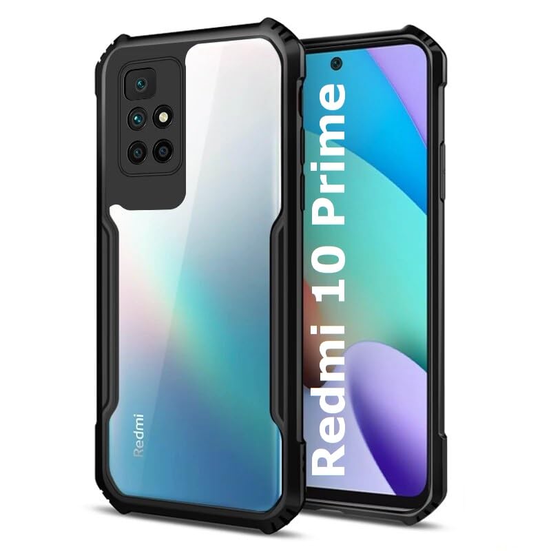 REALCASE Redmi 10 Prime Back Cover Case Shockproof Bumper Crystal Clear | 360 Degree Protection TPU+PC | Camera Protection | Transparent Cover Case for Redmi 10 Prime (Black) - Image 2