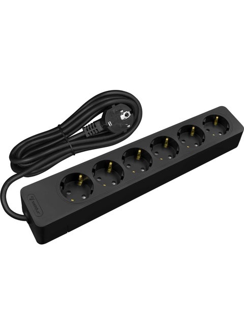 6-Wire Grounded Child-Protected 5 Meter Black Socket with Switch