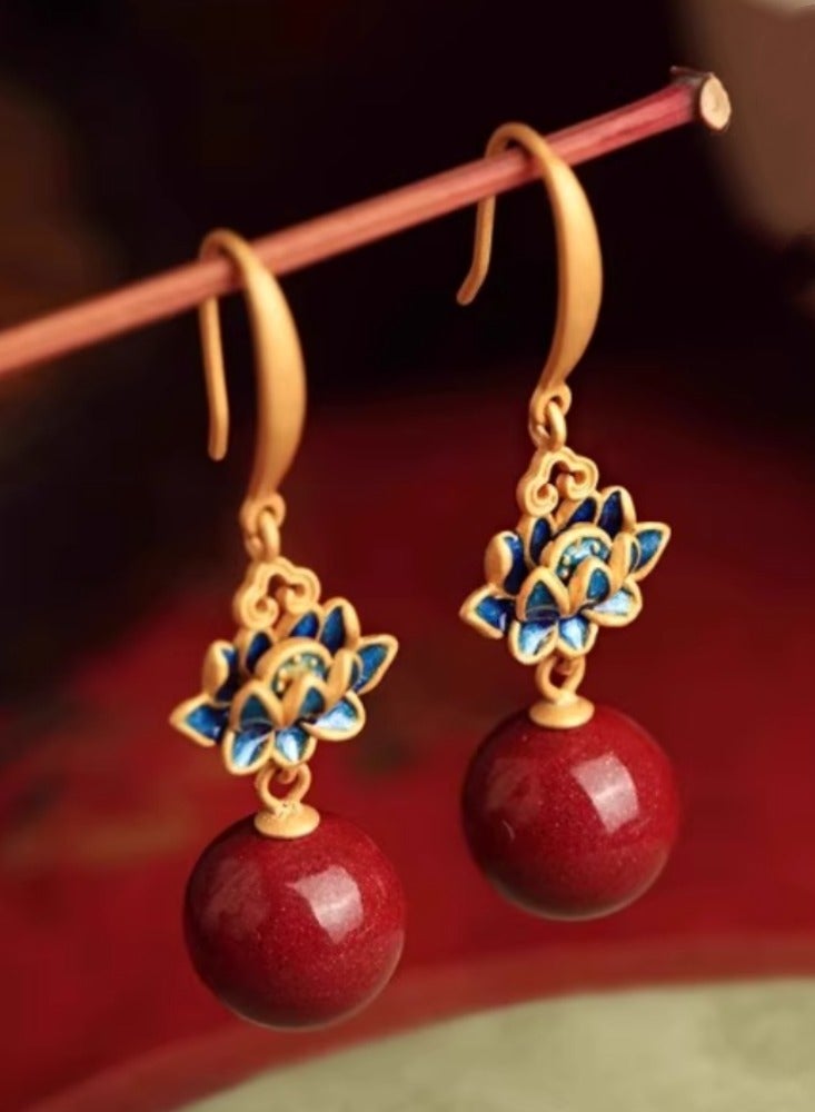 Colorful Lotus Earrings, Female Red New Chinese Style Earrings, Eardrops  - Image 2