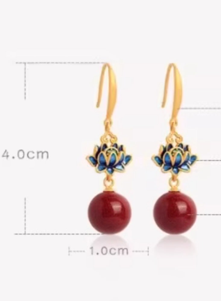 Colorful Lotus Earrings, Female Red New Chinese Style Earrings, Eardrops  - Image 4