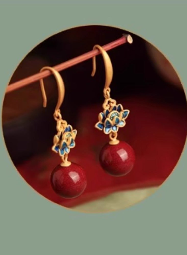 Colorful Lotus Earrings, Female Red New Chinese Style Earrings, Eardrops  - Image 5