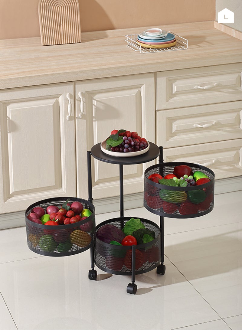 LAWAZIM Circular Storage Rack -3 Layer Black- Durable Corrosion-Resistant Tiered Space-Saving Storage Rack with Swivel Caster Wheels Movable Storage Shelf -Versatile for Kitchen Living Room and Office - Image 1
