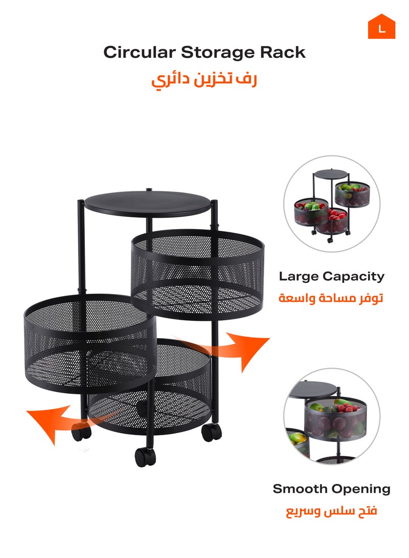 LAWAZIM Circular Storage Rack -3 Layer Black- Durable Corrosion-Resistant Tiered Space-Saving Storage Rack with Swivel Caster Wheels Movable Storage Shelf -Versatile for Kitchen Living Room and Office - Image 5