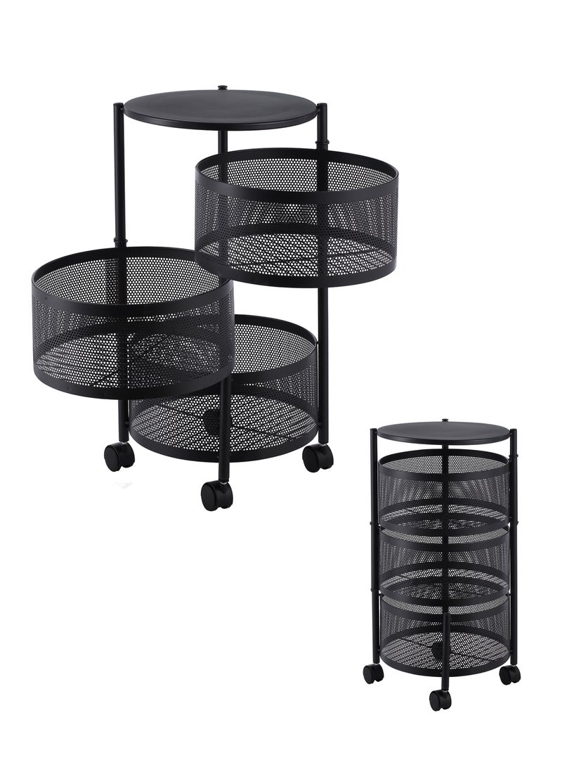 LAWAZIM Circular Storage Rack -3 Layer Black- Durable Corrosion-Resistant Tiered Space-Saving Storage Rack with Swivel Caster Wheels Movable Storage Shelf -Versatile for Kitchen Living Room and Office - Image 2