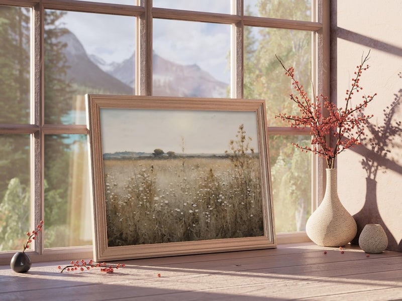 Kizbok Vintage Wall Art Prints  Farmhouse Wall Decor Rustic Wildflower Country Field Canvas Prints Vintage Landscape Oil Painting Art Pictures for Bedroom Bathroom (8"" x 10""-UNFRAMED) - Image 4