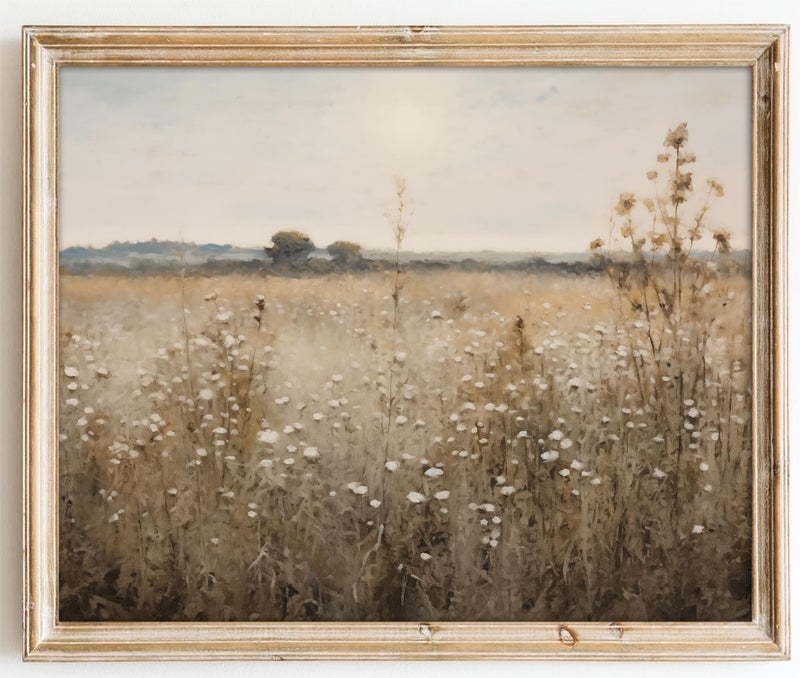 Kizbok Vintage Wall Art Prints  Farmhouse Wall Decor Rustic Wildflower Country Field Canvas Prints Vintage Landscape Oil Painting Art Pictures for Bedroom Bathroom (8"" x 10""-UNFRAMED) - Image 1