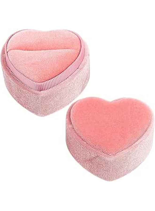 Pink Velvet Heart Ring Box Proposal Jewelry Case Small Holder for Women - Image 1