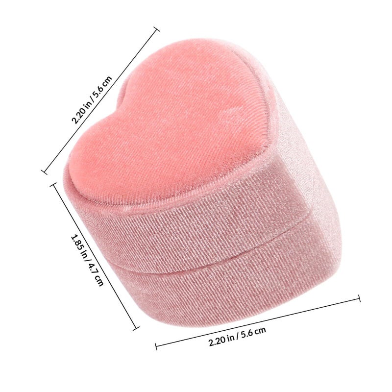 Pink Velvet Heart Ring Box Proposal Jewelry Case Small Holder for Women - Image 3