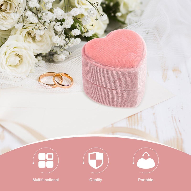 Pink Velvet Heart Ring Box Proposal Jewelry Case Small Holder for Women - Image 4
