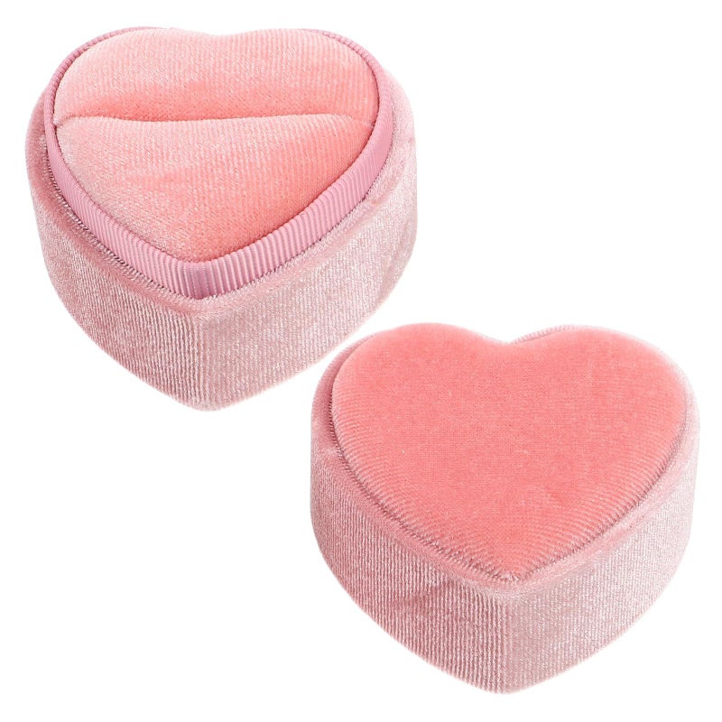 Pink Velvet Heart Ring Box Proposal Jewelry Case Small Holder for Women - Image 2