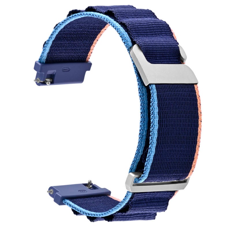 WOCCI 18mm Loop Nylon Watch Band, Adjustable Sport Strap, Silver Buckle (Navy Blue) - Image 1