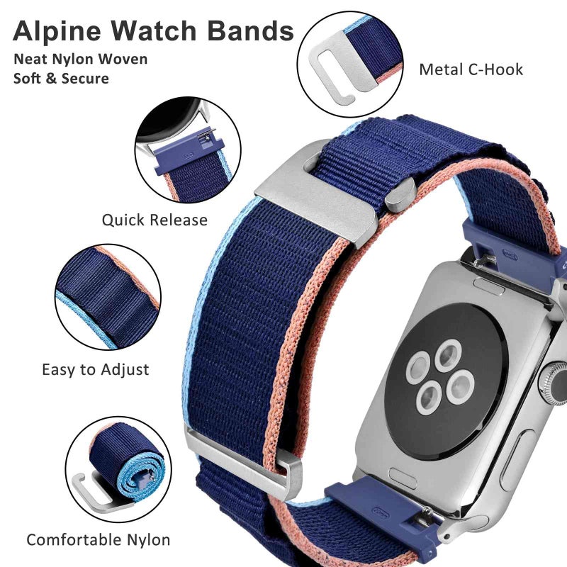 WOCCI 18mm Loop Nylon Watch Band, Adjustable Sport Strap, Silver Buckle (Navy Blue) - Image 3