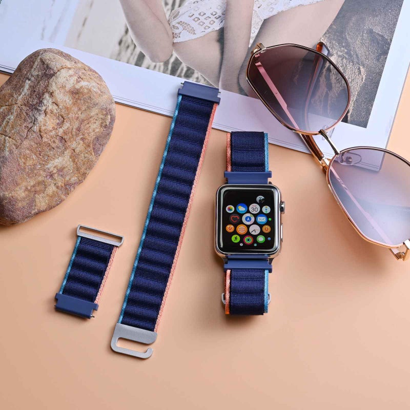 WOCCI 18mm Loop Nylon Watch Band, Adjustable Sport Strap, Silver Buckle (Navy Blue) - Image 2